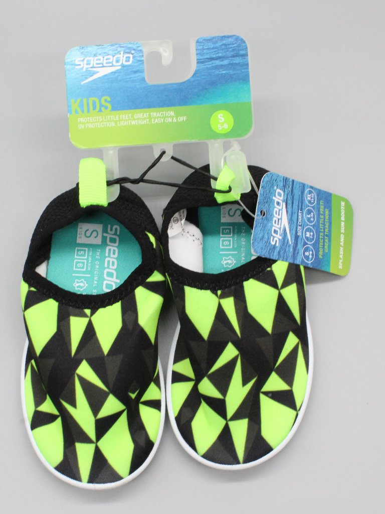 Speedo Kids Splash & Sun Bospeedootie Water Shoes Size S 5-6 Green Black Geo Nwt